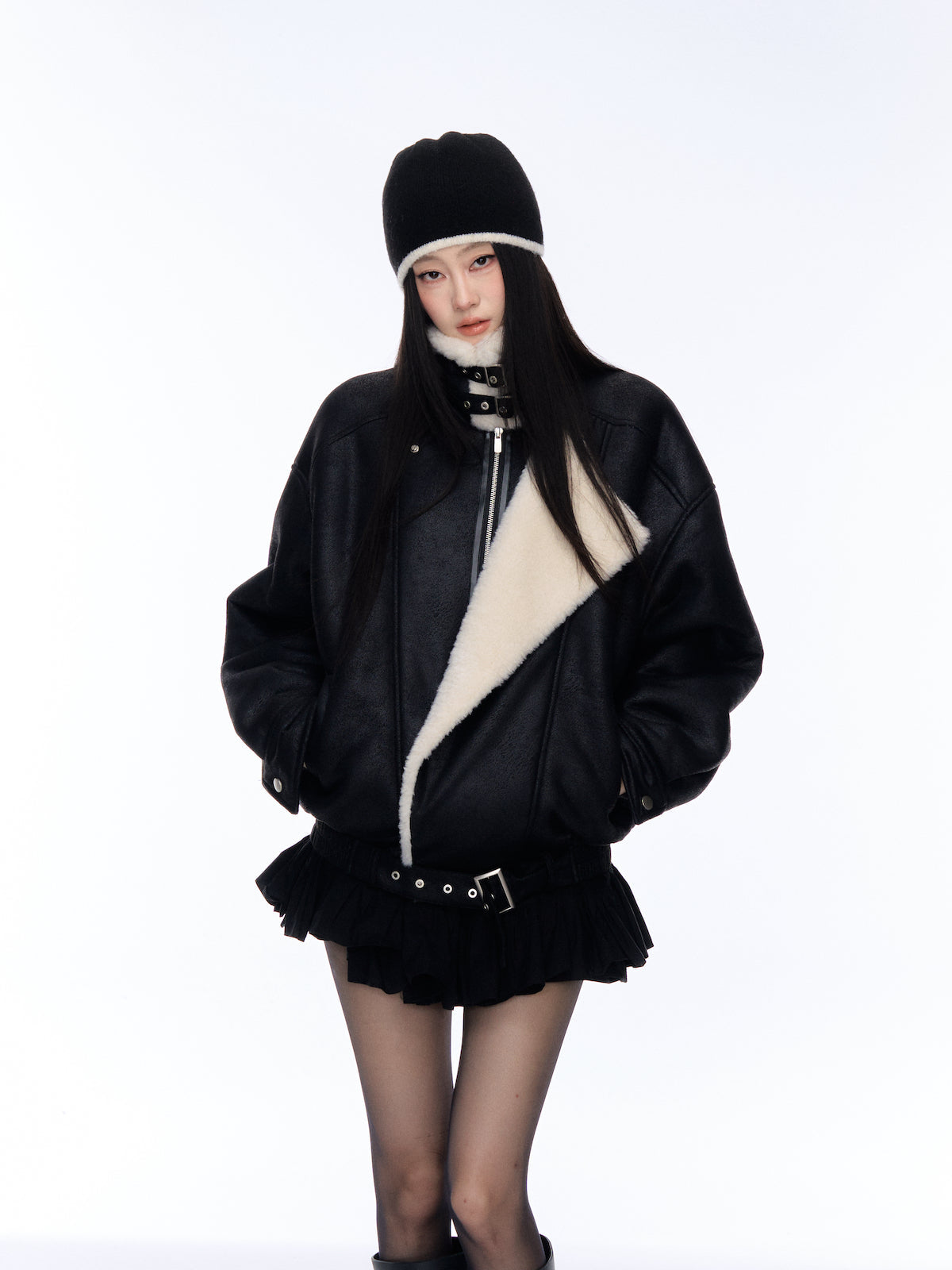 Black Lapel Jacket with Fur Trim