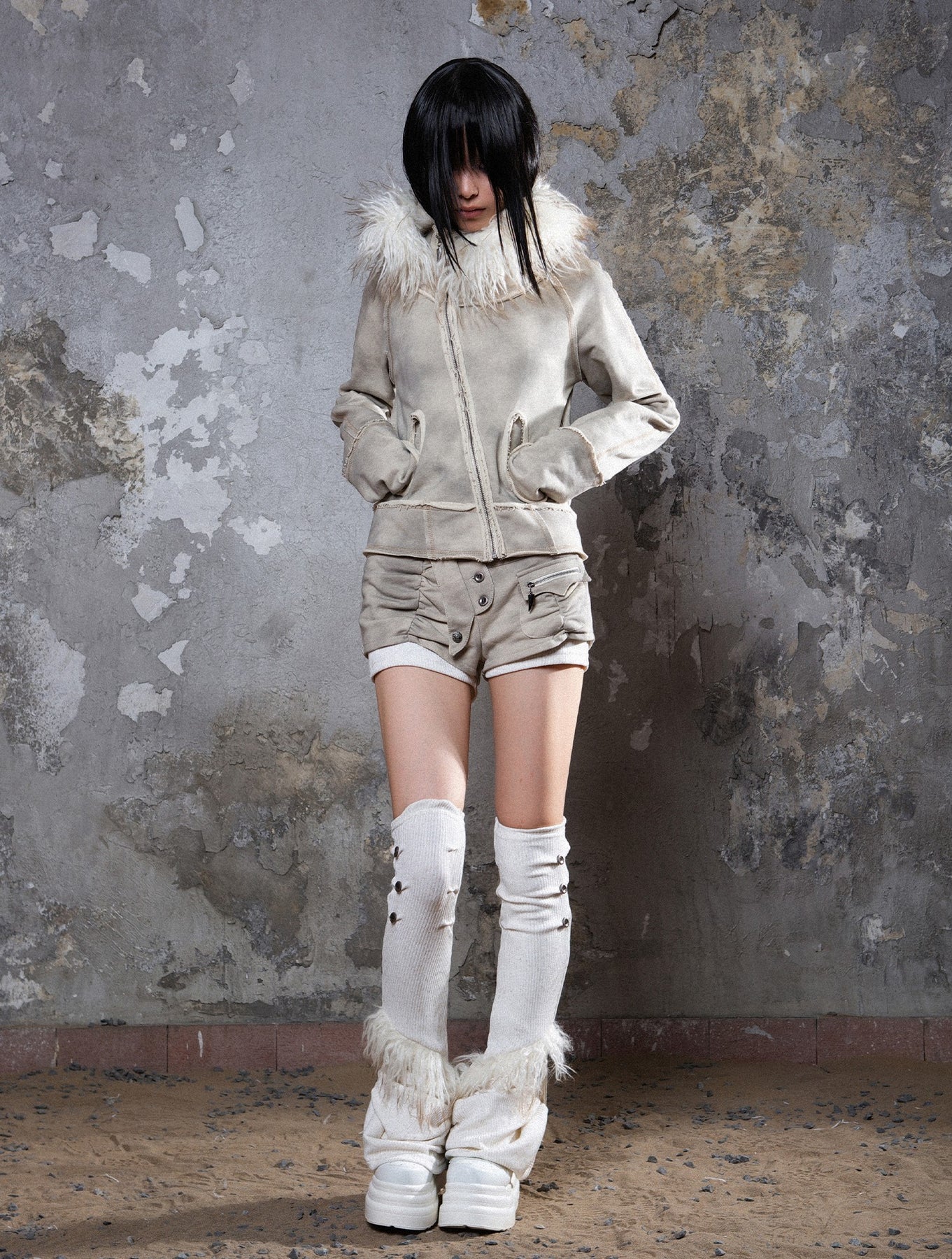 Fall Winter Punk Short Jacket with Fur Trim – Loose Fit
