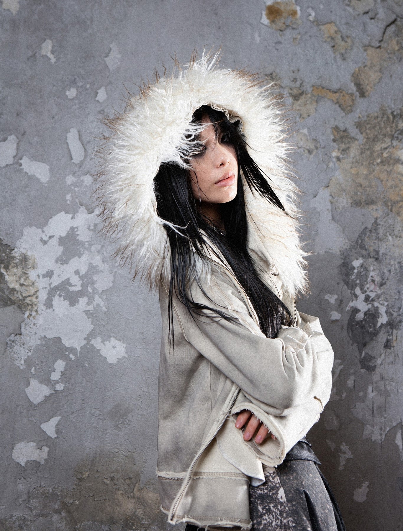 Fall Winter Punk Short Jacket with Fur Trim – Loose Fit
