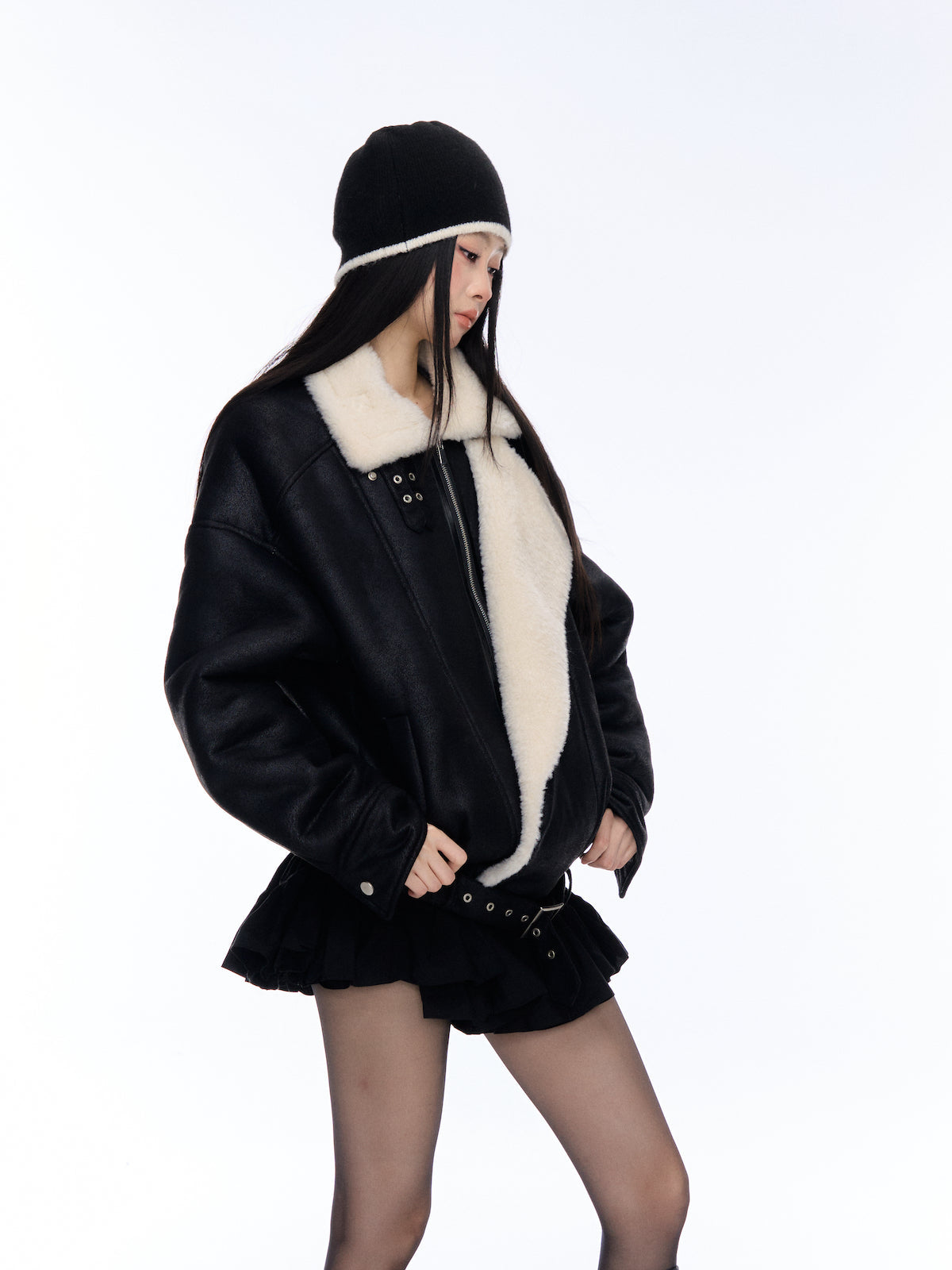 Black Lapel Jacket with Fur Trim