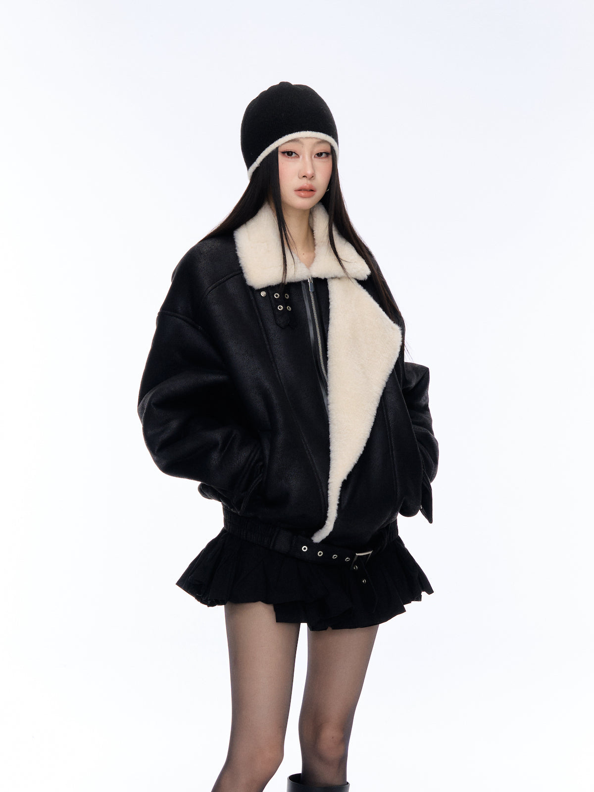Black Lapel Jacket with Fur Trim