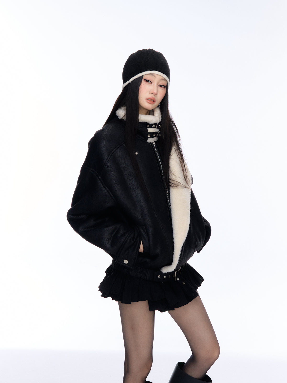 Black Lapel Jacket with Fur Trim