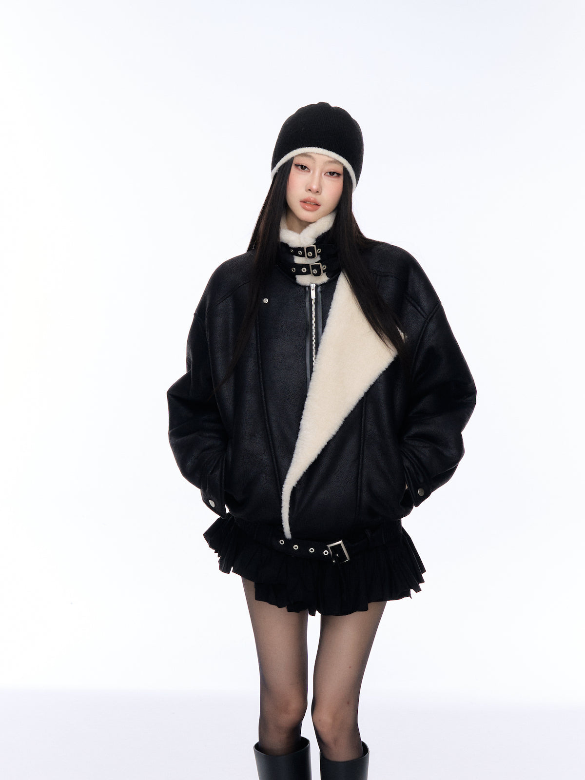 Black Lapel Jacket with Fur Trim