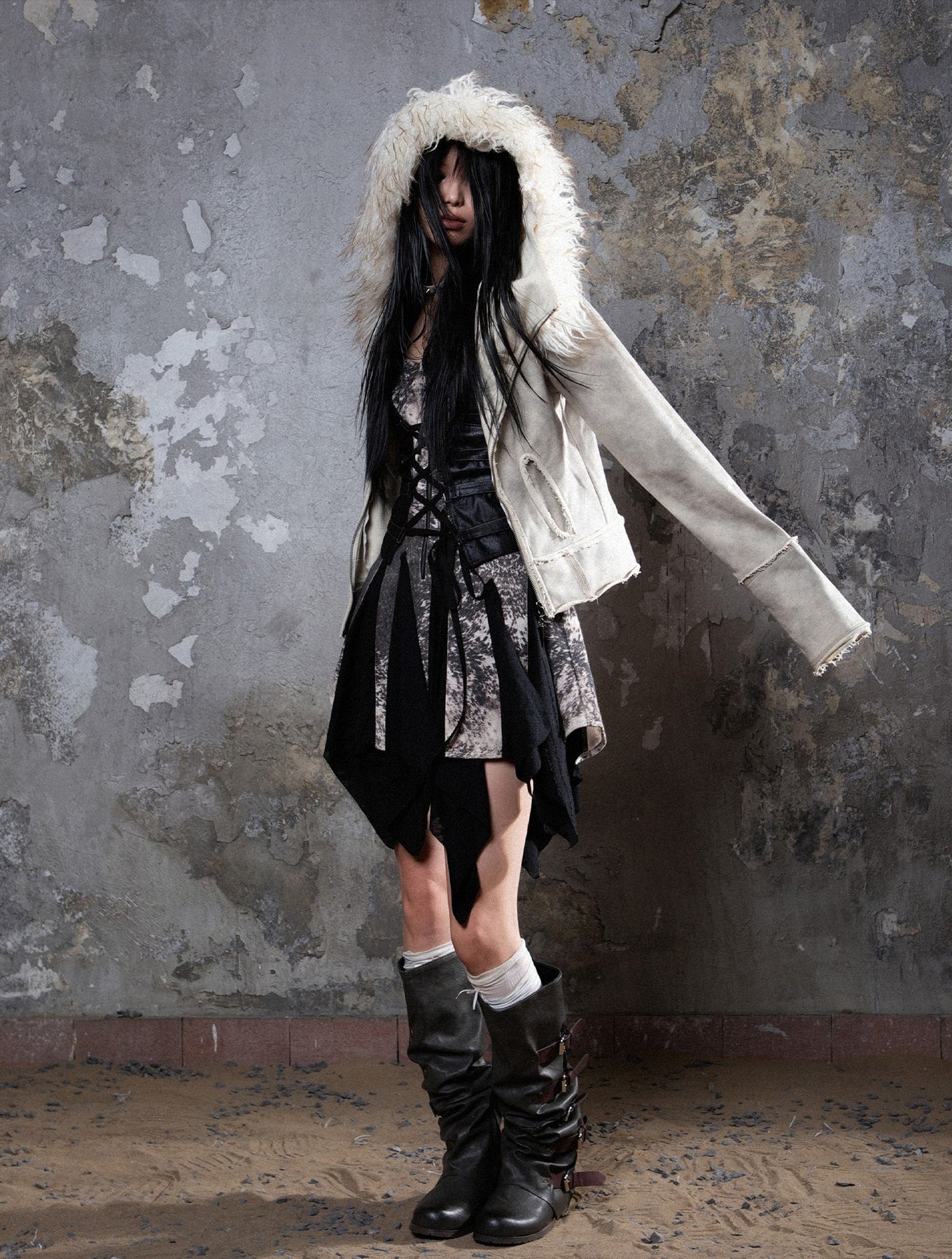 Fall Winter Punk Short Jacket with Fur Trim – Loose Fit