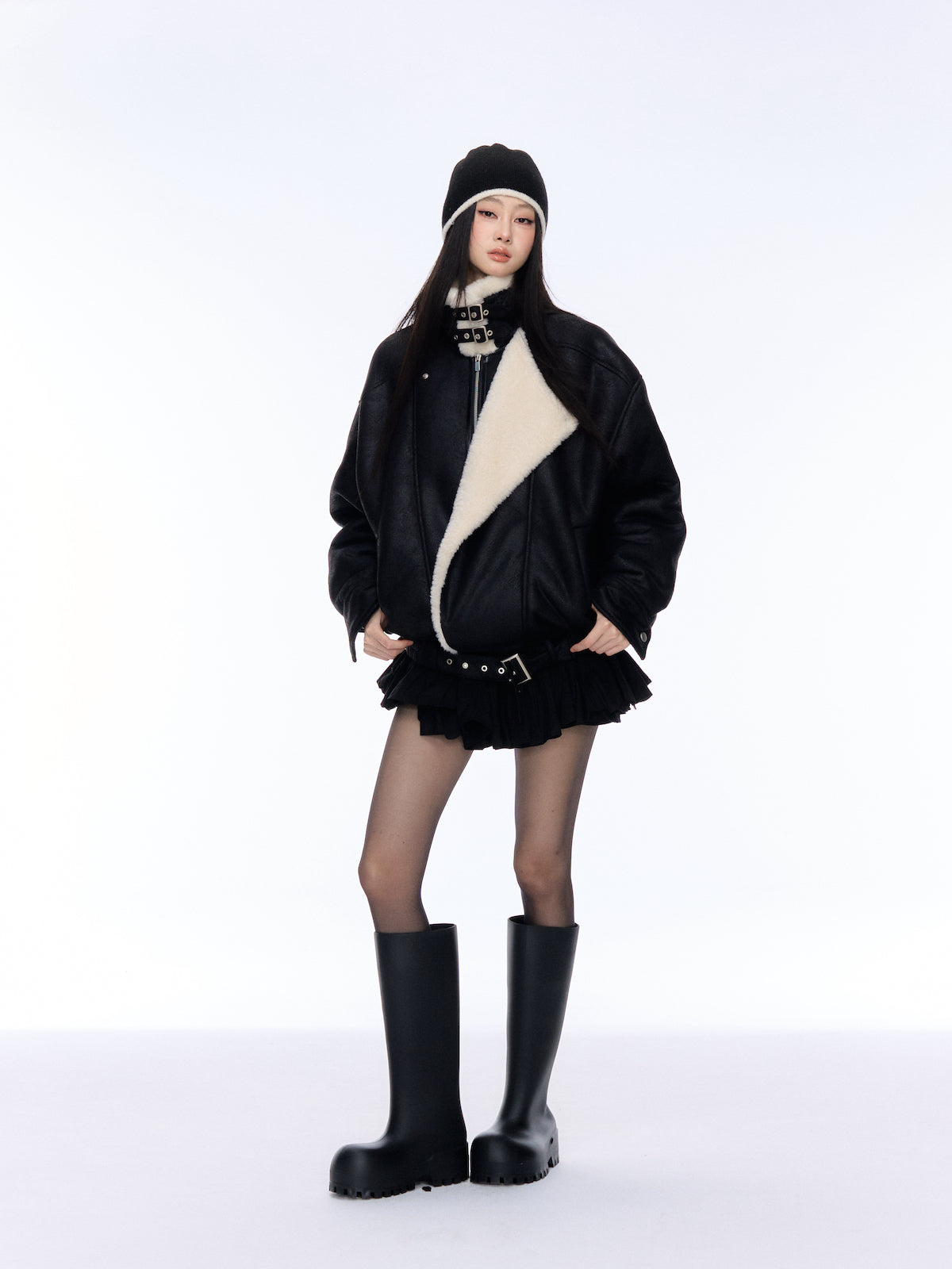Black Lapel Jacket with Fur Trim