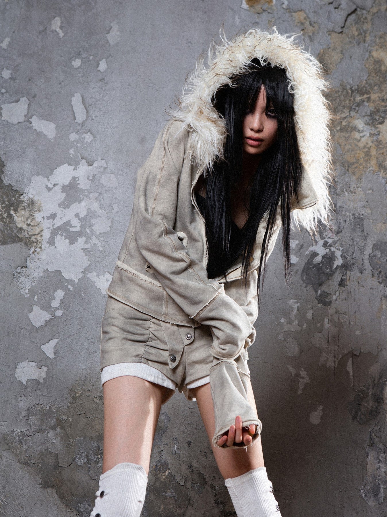 Fall Winter Punk Short Jacket with Fur Trim – Loose Fit