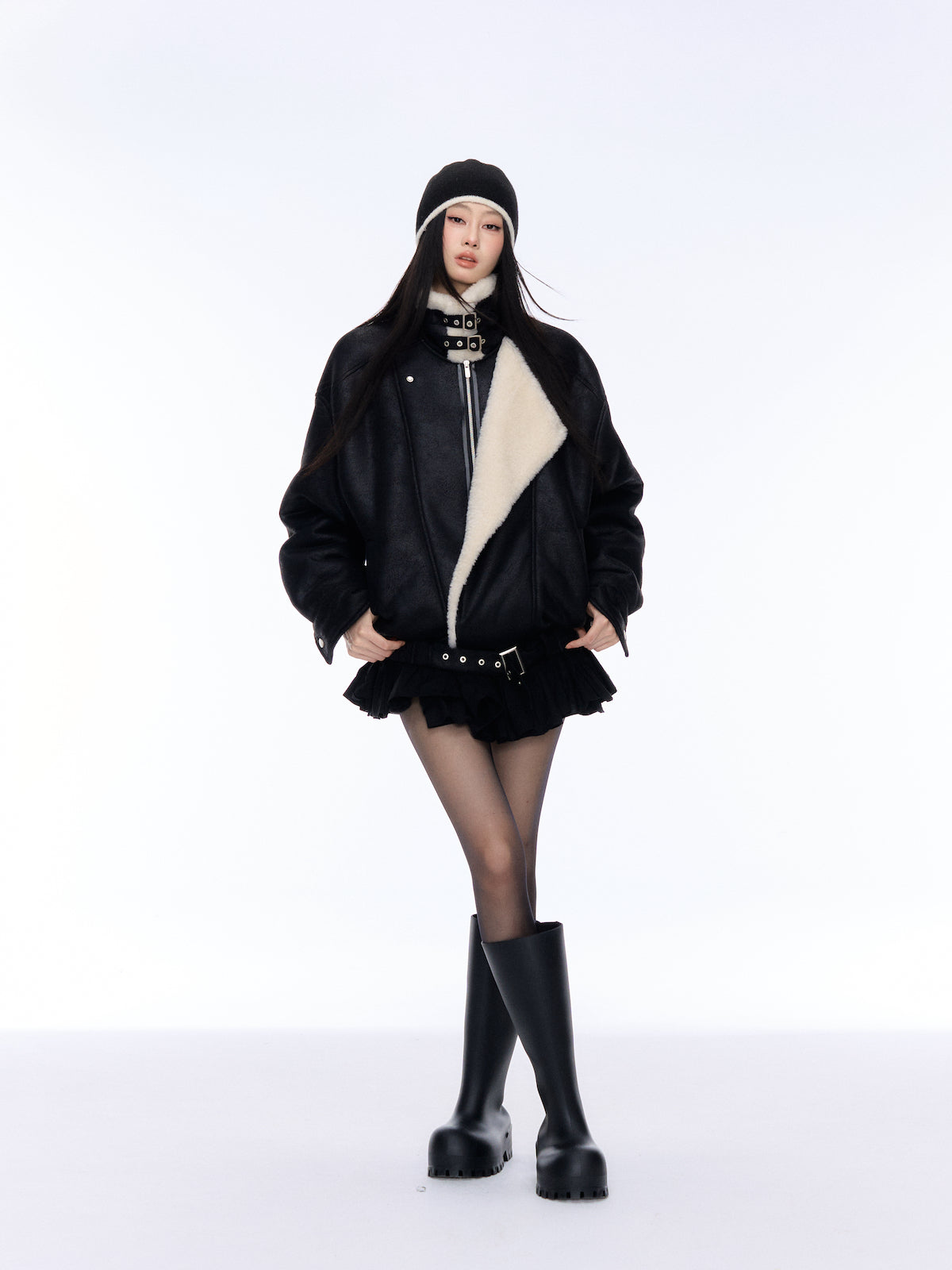 Black Lapel Jacket with Fur Trim
