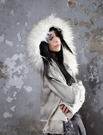Fall Winter Punk Short Jacket with Fur Trim – Loose Fit