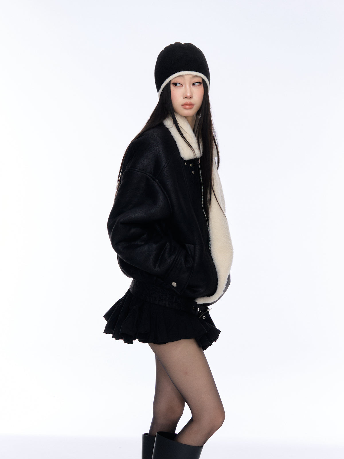 Black Lapel Jacket with Fur Trim