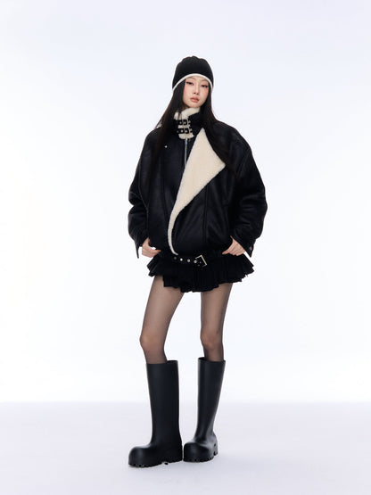Black Lapel Jacket with Fur Trim