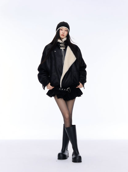 Black Lapel Jacket with Fur Trim