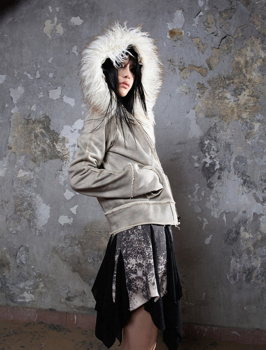 Fall Winter Punk Short Jacket with Fur Trim – Loose Fit
