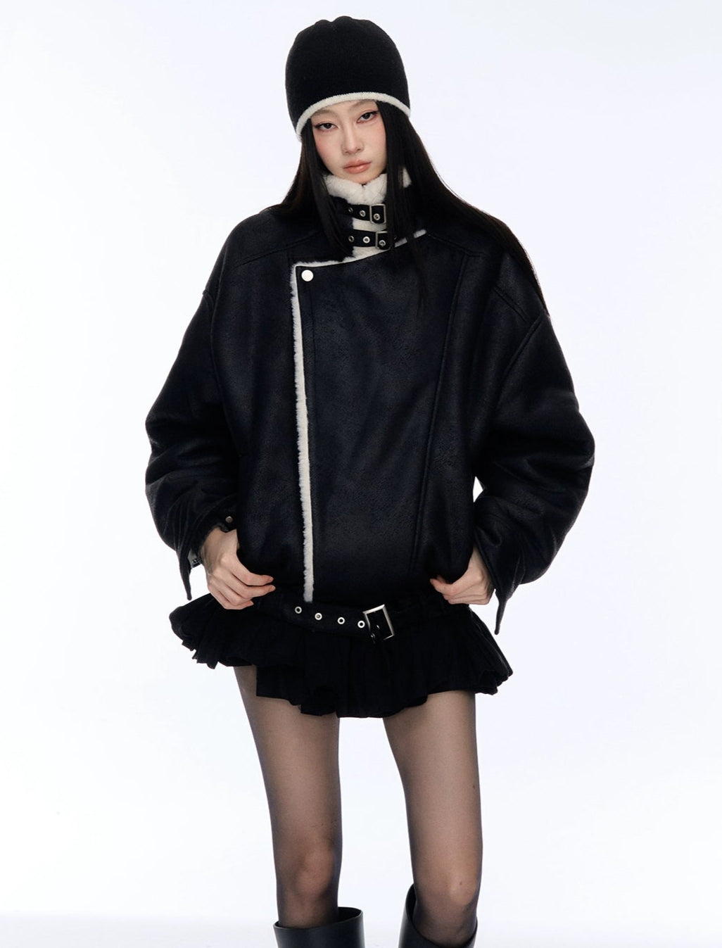 Black Lapel Jacket with Fur Trim