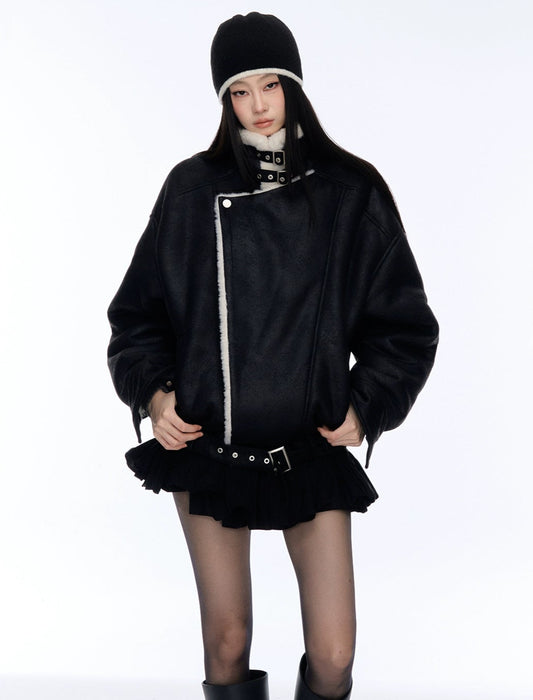 Black Lapel Jacket with Fur Trim